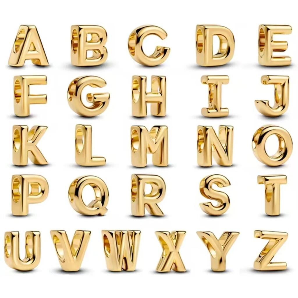Exquisitas Contas de Alfabeto de Cobre com Charme Dourado de 26 Letras A-Z para Colar, Pulseira, Bracelete, Acessórios, Joias DIY