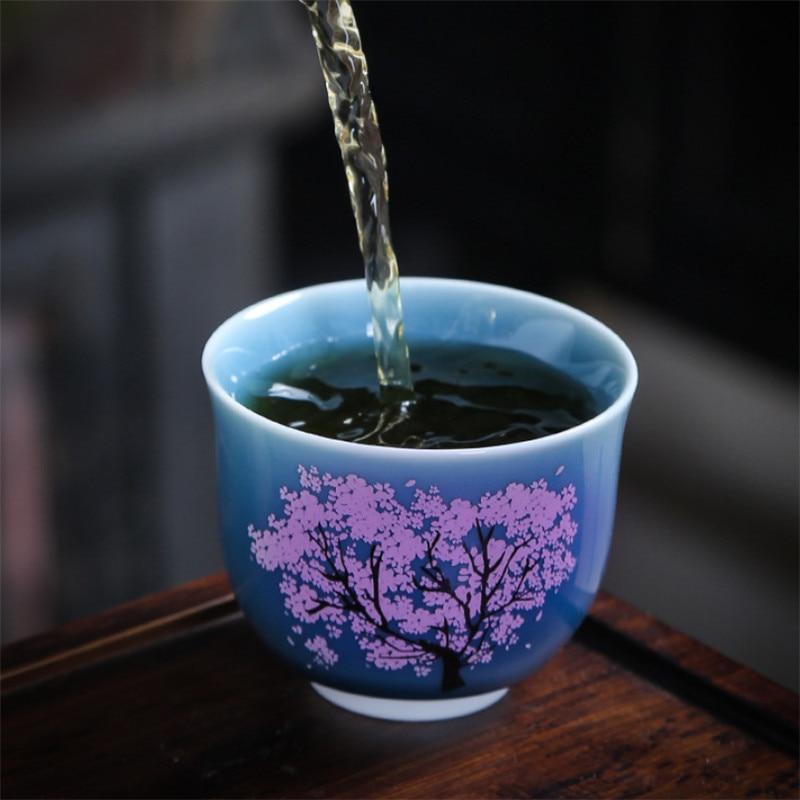 Ceramic Thermal Discoloration Cherry Blossom Tea Cup Hand Painted Tree Color Changing Water Mug Office Teacup Kung Fu Drinkware
