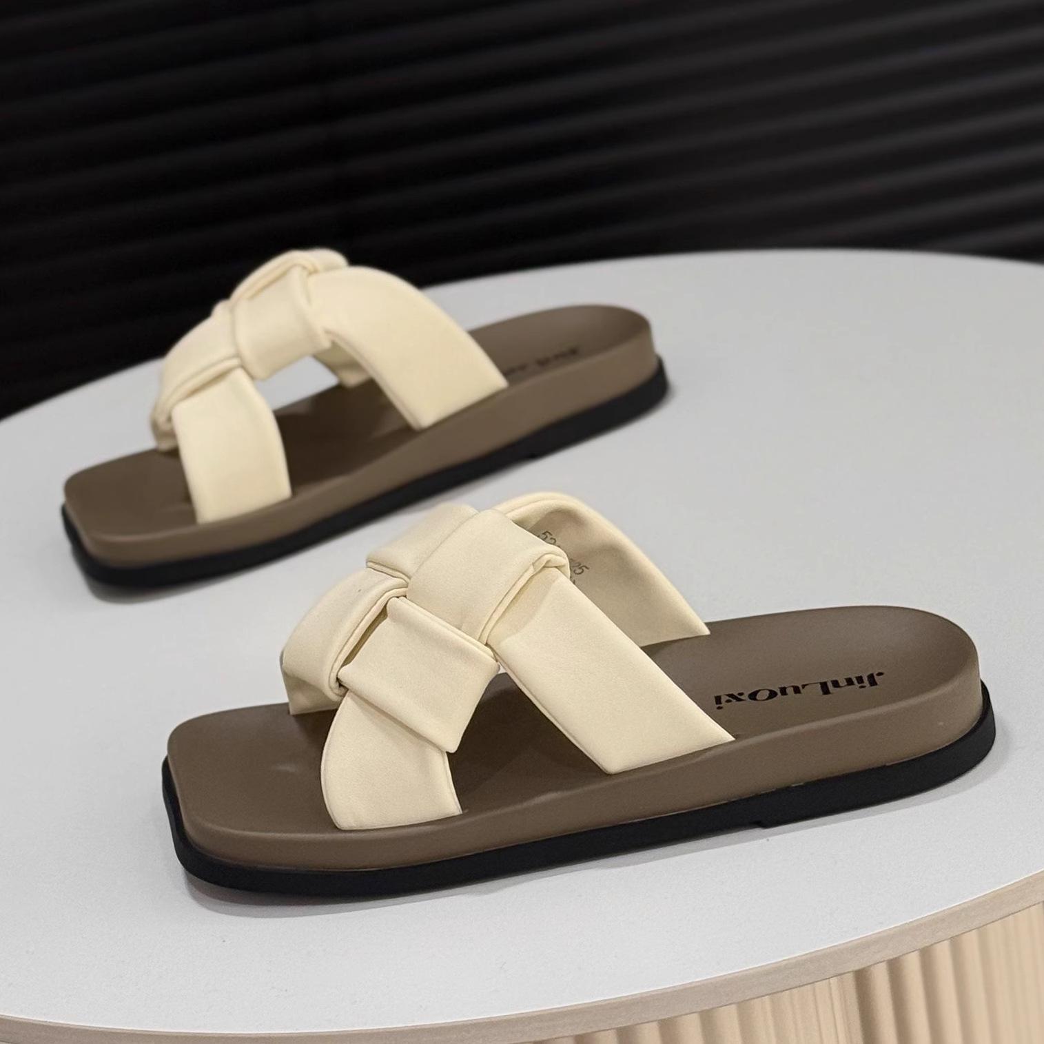 

Тапочки Boken для женщин, летние, французская модная пляжная обувь, шлепанцы Seaside One-line 40 бежевый