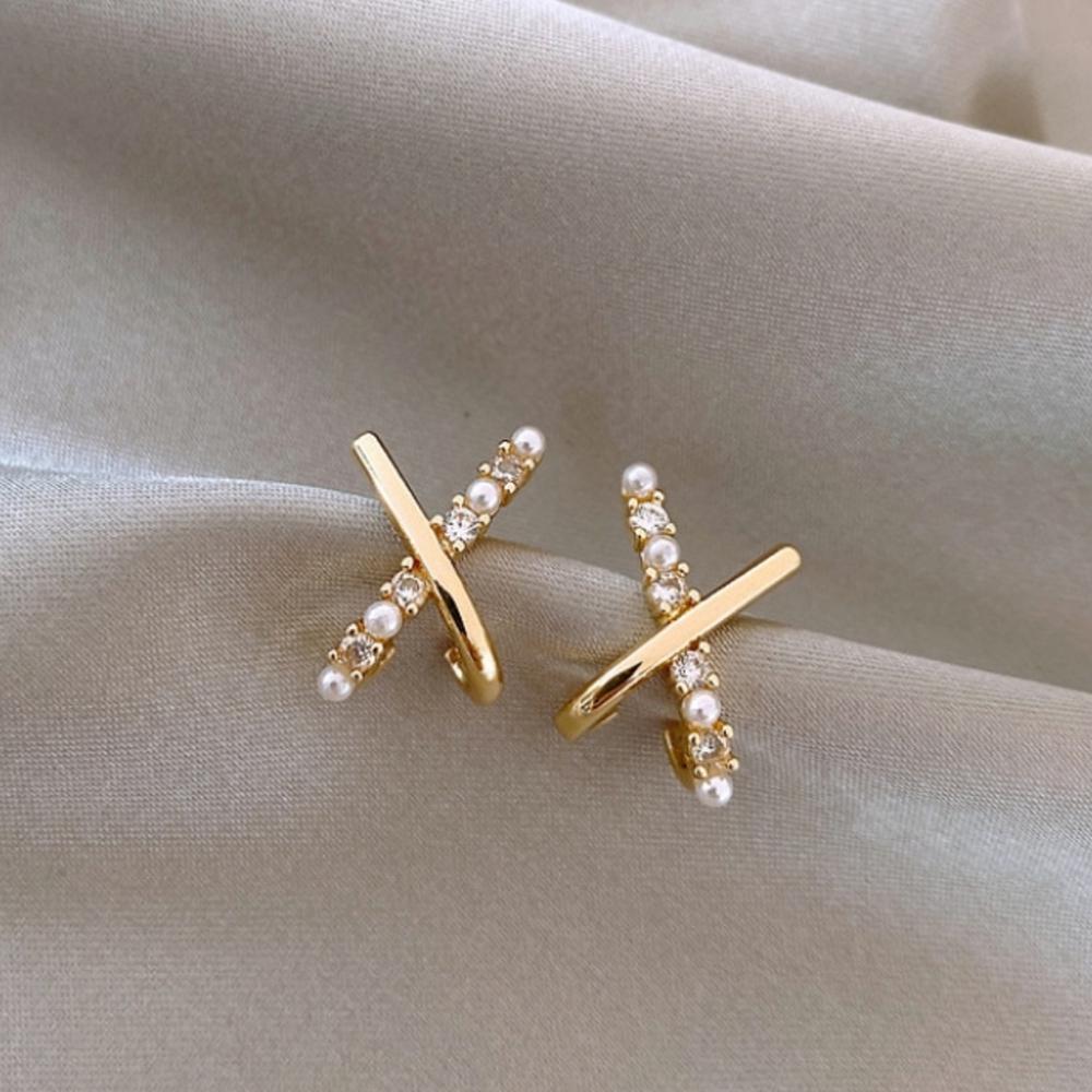 S925 Perlelinje Kubisk Kors Øredobber – Haniel – Fra Korea