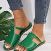 Foreign trade large size women's flat bottom cool slippers spring and summer new hollow design solid color fish mouth women's shoes