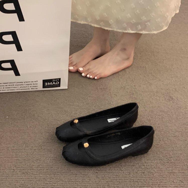

Soft leather version~ retro simple and versatile flat-bottomed comfortable small single shoes women s one-pedal round head shallow mouth casual ev 35