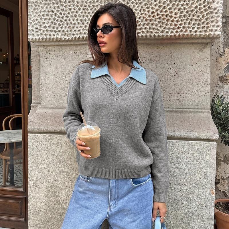 Women's Sweater, Color-Block, Long Sleeve for Fall and Winter