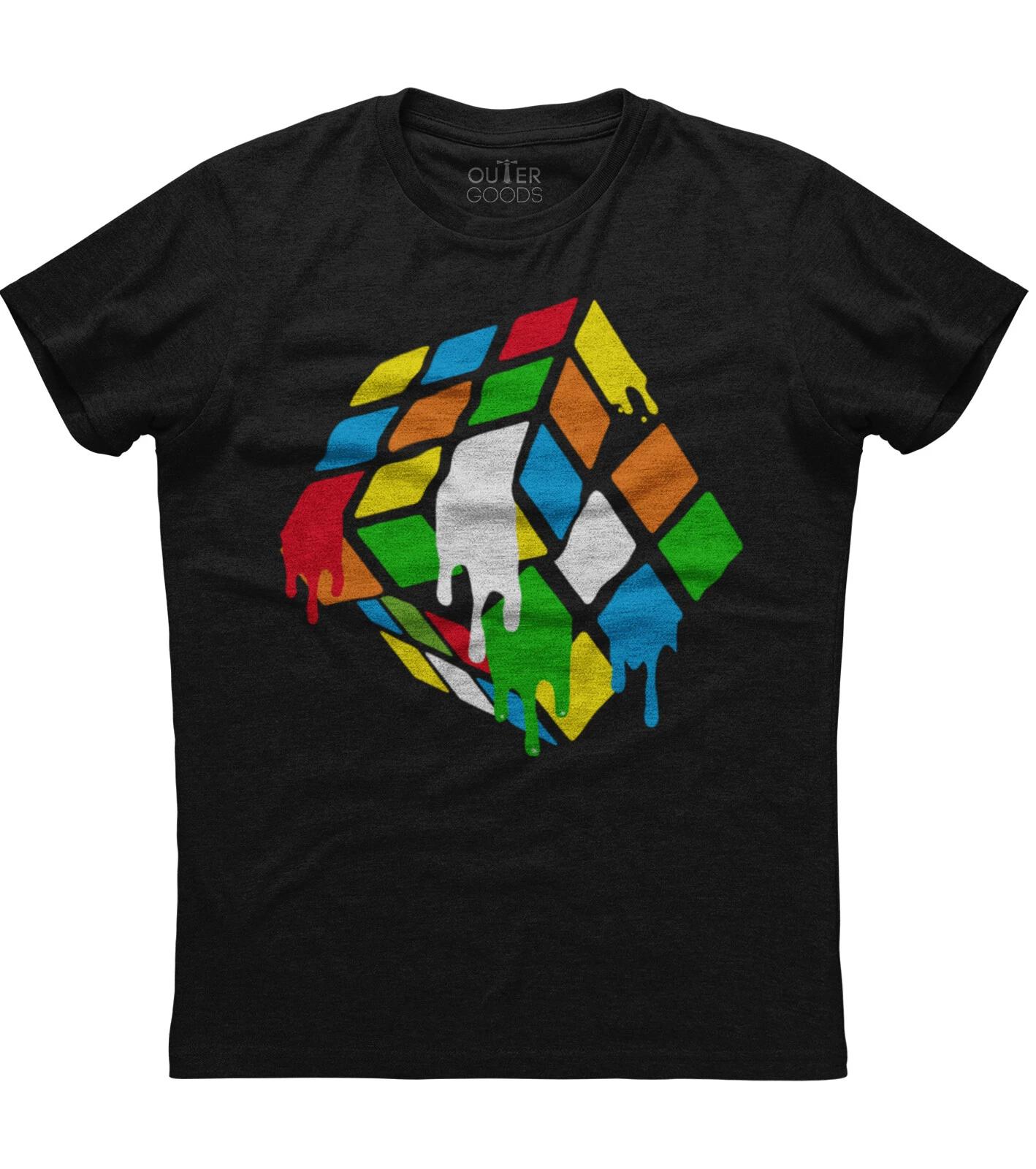 Melting Rubik Rubix Rubics Cube Mens Short Sleeve New Cotton Black T-shirt S
