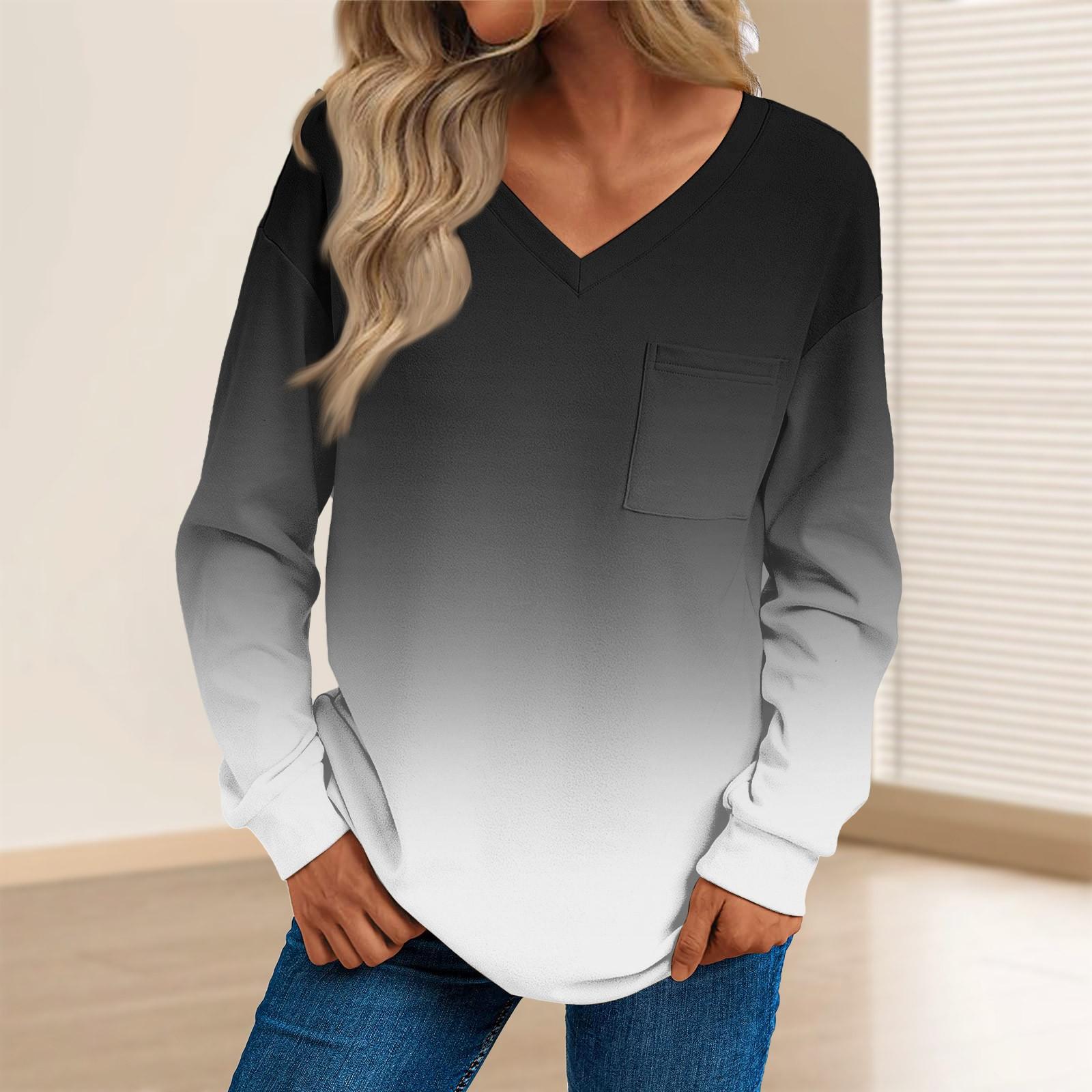 

Женская мода повседневный свитер с длинным рукавом и принтом V-образным вырезом L