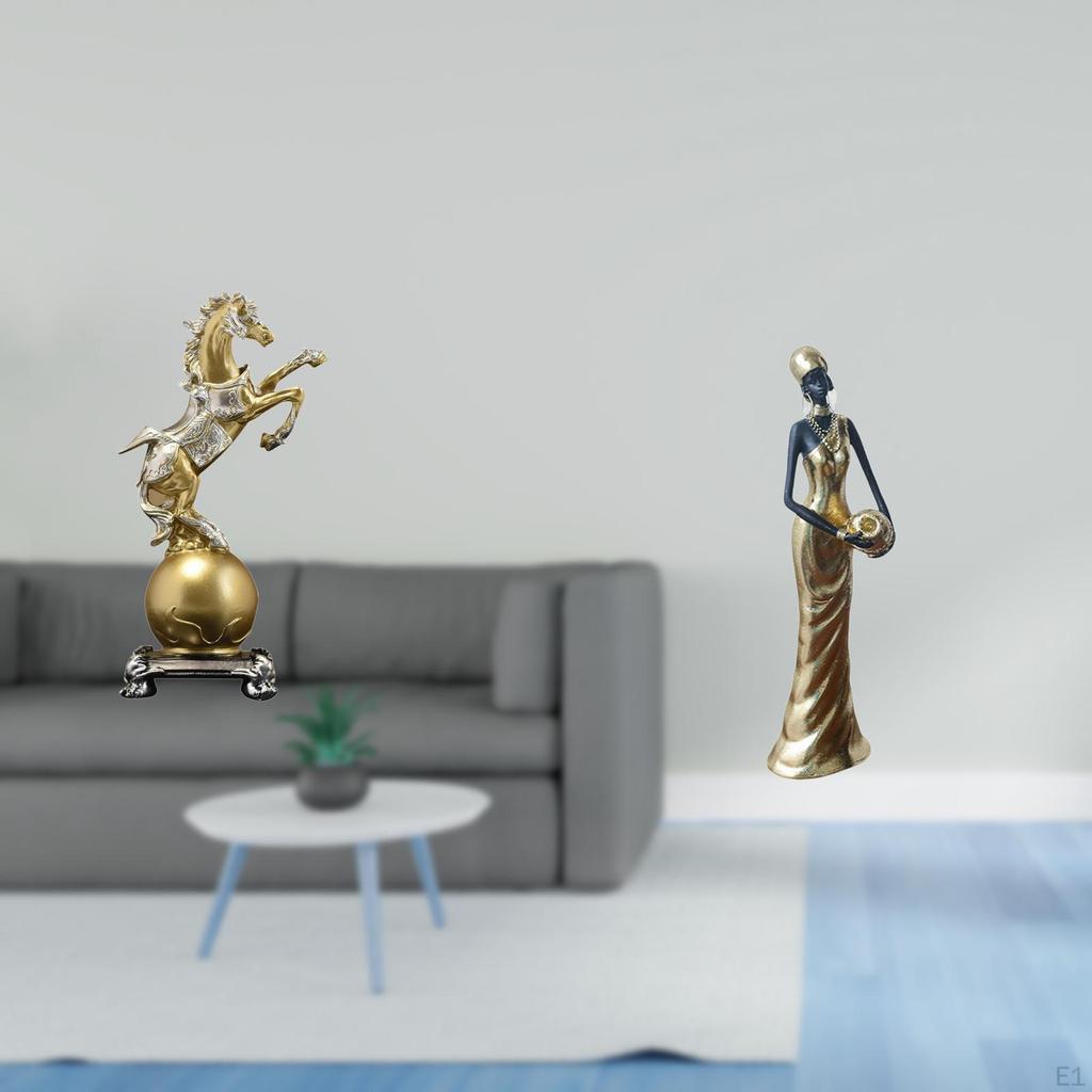 Modern Resin Horse And Tribal Lady Figurine Art Craft Ornament for Centerpiece Shelf Living Room