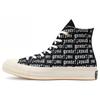 1970s Canvas Full Print Vintage High-Top Board Shoes Unisex Style White and Black