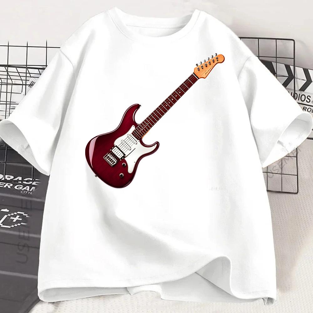 Electric Guitar Print Women T Shirt Music Graphic Tee Casual Short Sleeve O Neck Loose Vintage Summer Streetwear Top Harajuku