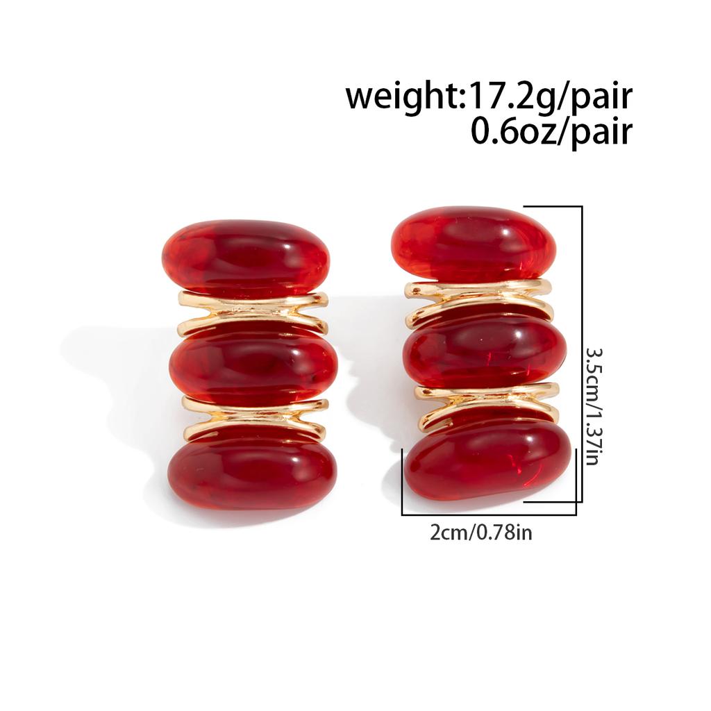 SHIXIN Creative Red Resin Acrylic Stud Earrings for Women Vintage Elliptical Geometric Piercing Earrings New Year Party Jewelry