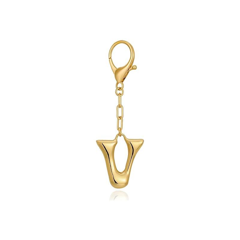 Gold Bubble Initial Keychain Letter Bag Charm for Women DIY Alphabet Purses Handbag Pendant School Backpack Gift Key Accessories