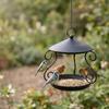Outdoor Hanging Metal Bird Feeder with Circular Tray and Protective Roof for Garden Balcony Yard Automatic Feeding Station