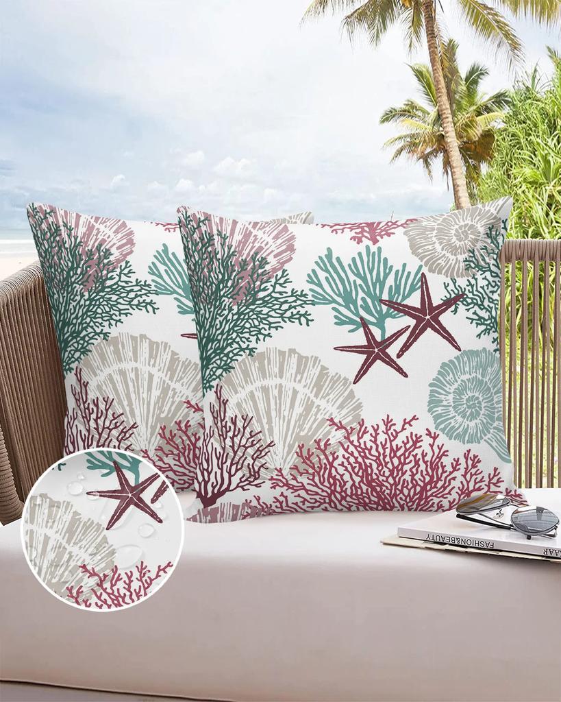 Marine Coral Shell Starfish 2/4PCS Outdoor Garden Chair Waterproof Cushion Cover Modern Home Decor 45/50/60cm Pillow Case