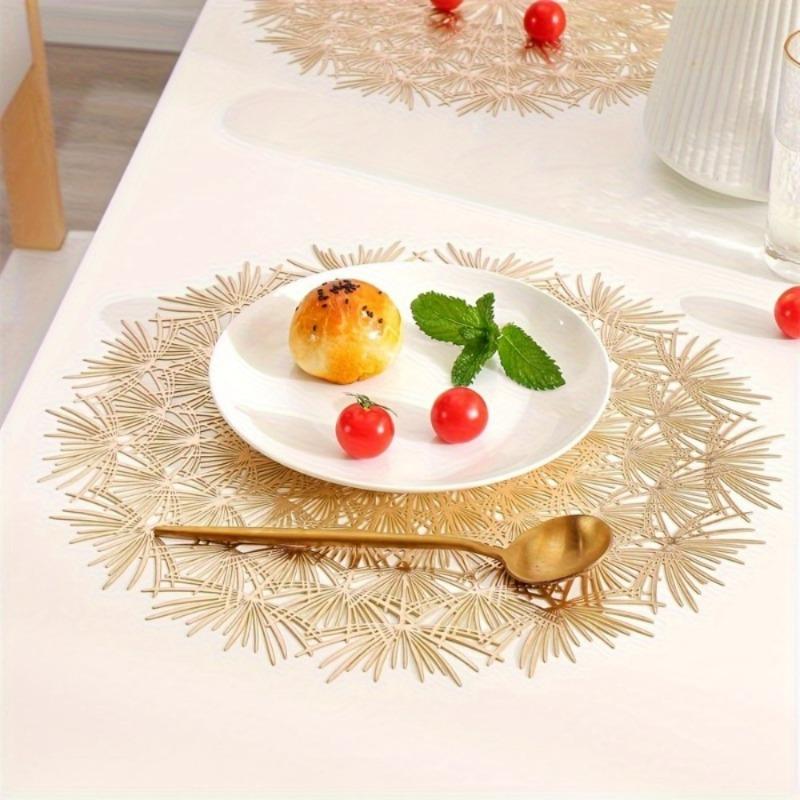 1Pc Plastic Placemat Solid Color Round Mat Lace Round Dandelion Pattern Hollow Anti-scalding Placemat WesternFood Decoration Pad