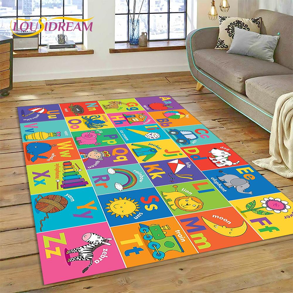 ABC Alphabet Kinder Krabbeln Frühe Bildung Cartoon Kinder Spielzimmer Bereichsteppich, Teppich für Wohnzimmer Schlafzimmer Sofa, Rutschfeste Matte
