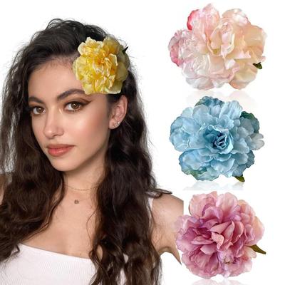 Fermaglio per Capelli Fiore di Peonia e Camelia Fermaglio per Capelli a Becchi d'Anatra Grande Stile Vacanza Accessorio Floreale Laterale per Capelli