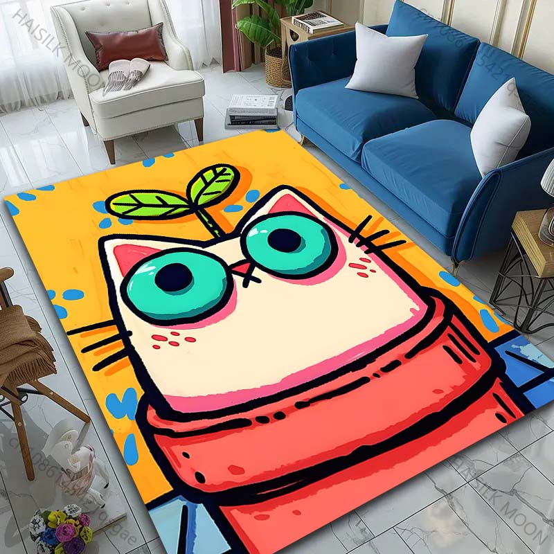 Multiple Sizes Cat with Sprout Head Carpet for Living Room Bedroom Sofa Home Decor Rus Non-slip Floor Mat Luxury Gift