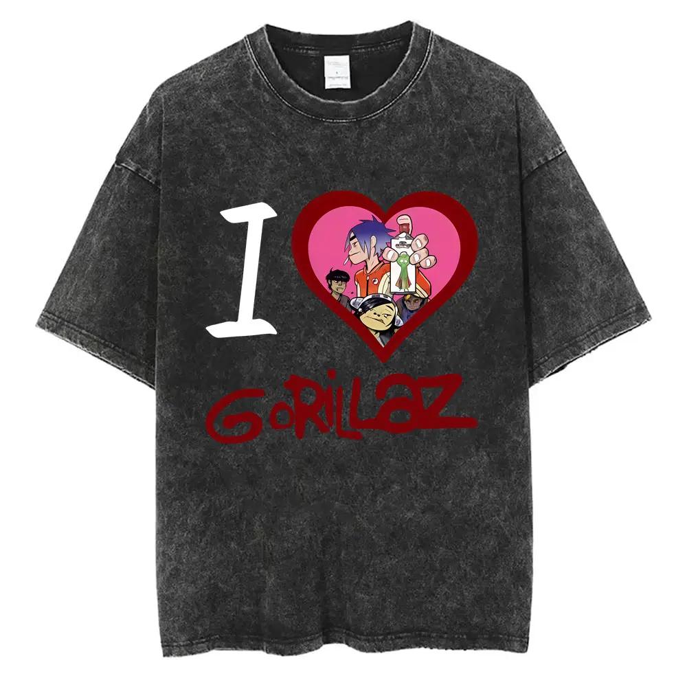 Tshirt Men Clothing in Top Tees Women T-Shirt Camisetas Washed Vintage Rock Band Gorillaz The Mountain Tour Ropa Hombre