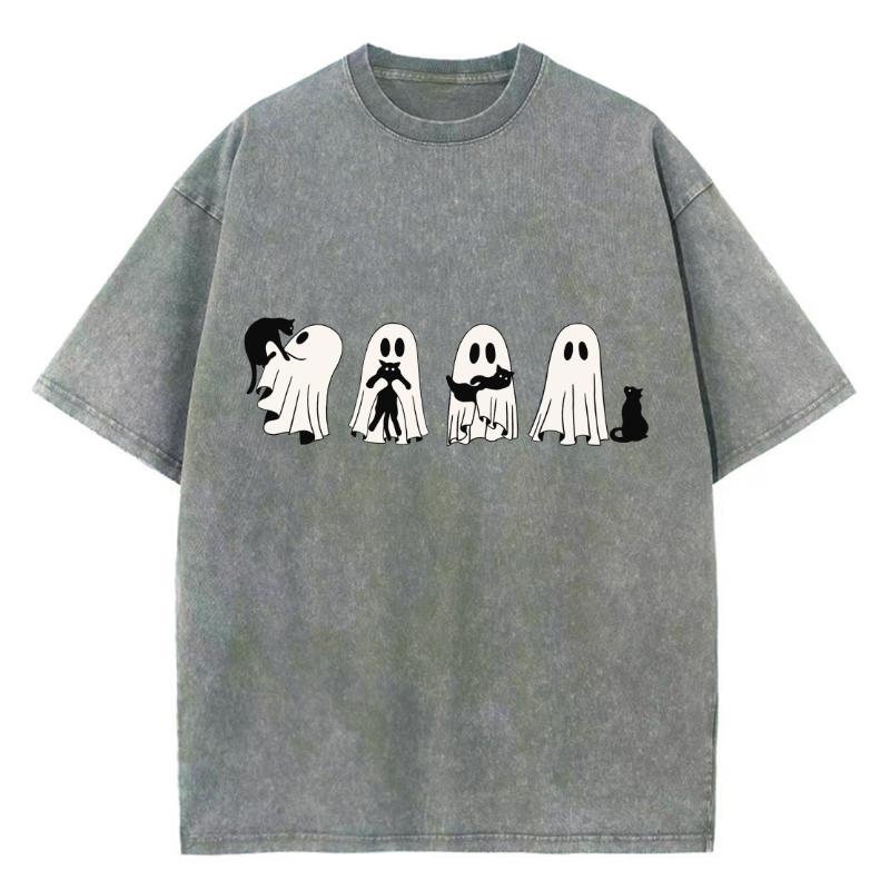 

Футболка женская с принтом «Мультяшный кот с привидением», свободная, с коротким рукавом, унисекс, минималистский топ, милая, Y2k 3XL