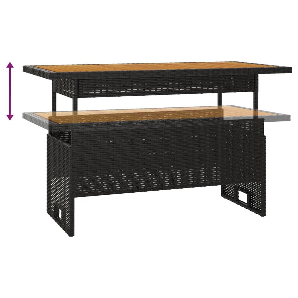Garden Table Black 100 x 50 x 43 63 cm Acacia Wood & Poly Rattan
