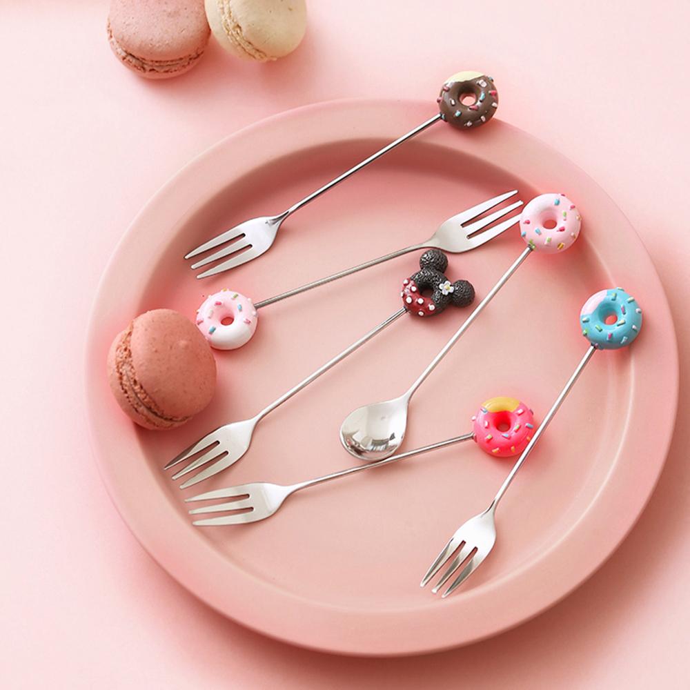 Cute 304 Stainless Steel Spoon Doughnut Cartoon Animal Head Coffee Ice Cream Dessert Tea Candy Kitchen Flatware Gift Tableware