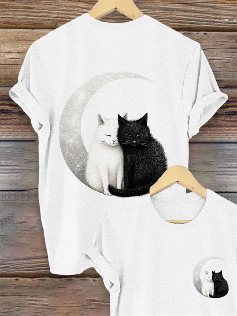 Letní Kreslený Roztomilý Kočka Dámské Tričko Kočka Krátký Rukáv Móda 3D Potisk Oversized Dámské Oblečení Tričko Ženy Denní Ležérní Top
