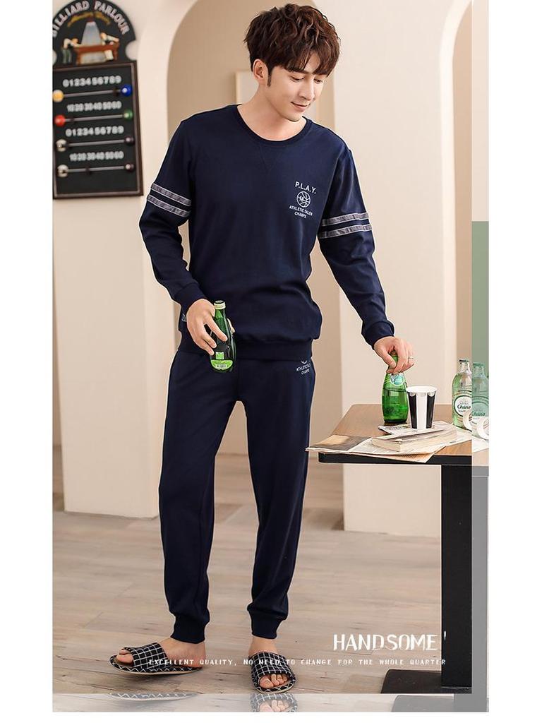Set Pigiama in Cotone da Uomo Taglie Forti Primavera/Autunno - Manica Lunga, Abbigliamento per la Casa Casual