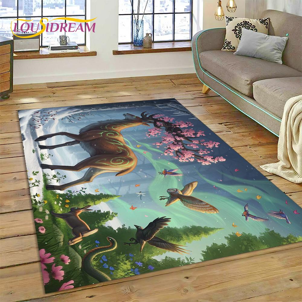 Dream Christmas Elk Sika Deer Cartoon Area Rug,Carpet Rug for Home Living Room Bedroom Sofa Doormat Decor,kid Non-slip Floor Mat