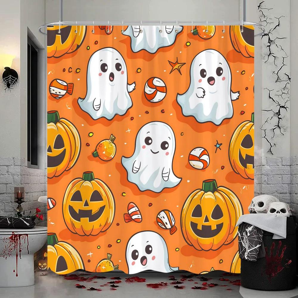 Halloween Shower Curtain Gothic Skull Skull Bat Funny Cute Halloween Bath Curtains Scary Spooky Horror Bathroom Decor With Hooks