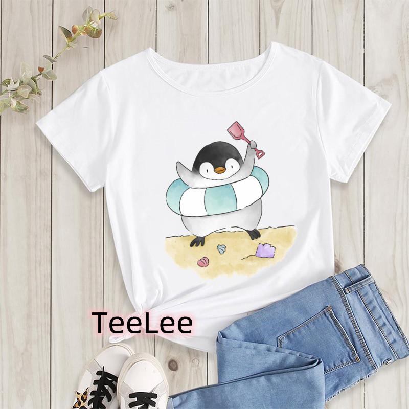 Kawaii Penguin Cookies Tshirts Cartoon Unisexs Tshirt Graphic Tshirts Ladies Youth Short Sleeve Cute Tshirts Female