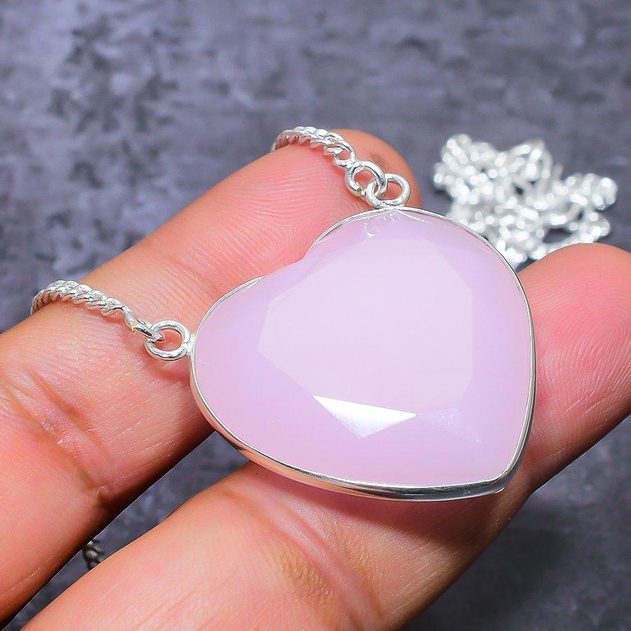 Pink Chalcedony Gemstone 925 Sterling Silver Jewelry Necklace 18"