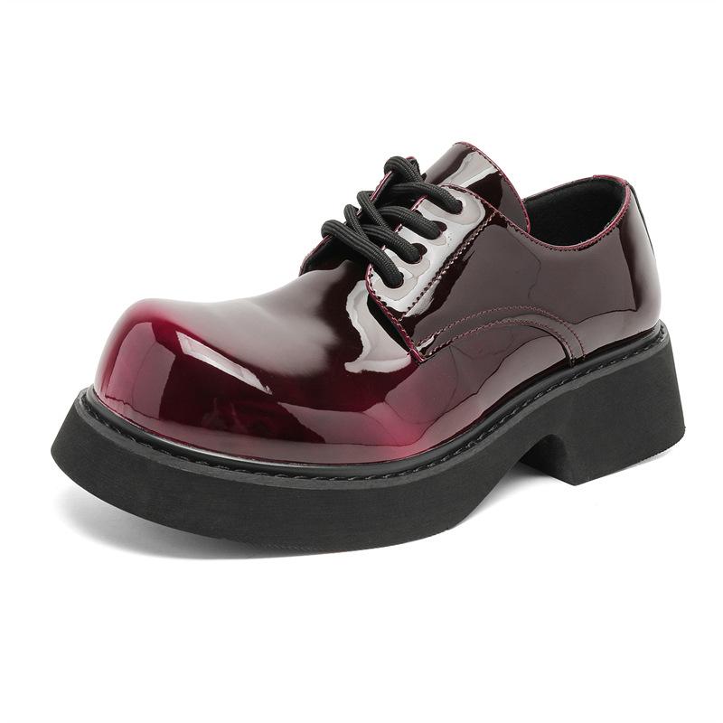 Mickey casual leather shoes big head thick sole inner heightening personality 9522 discoloration gray, brown, red, purple-J