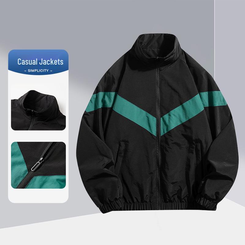 Coupe-vent à blocs de couleurs et col montant pour homme – Veste respirante pour sports de plein air au printemps et en automne