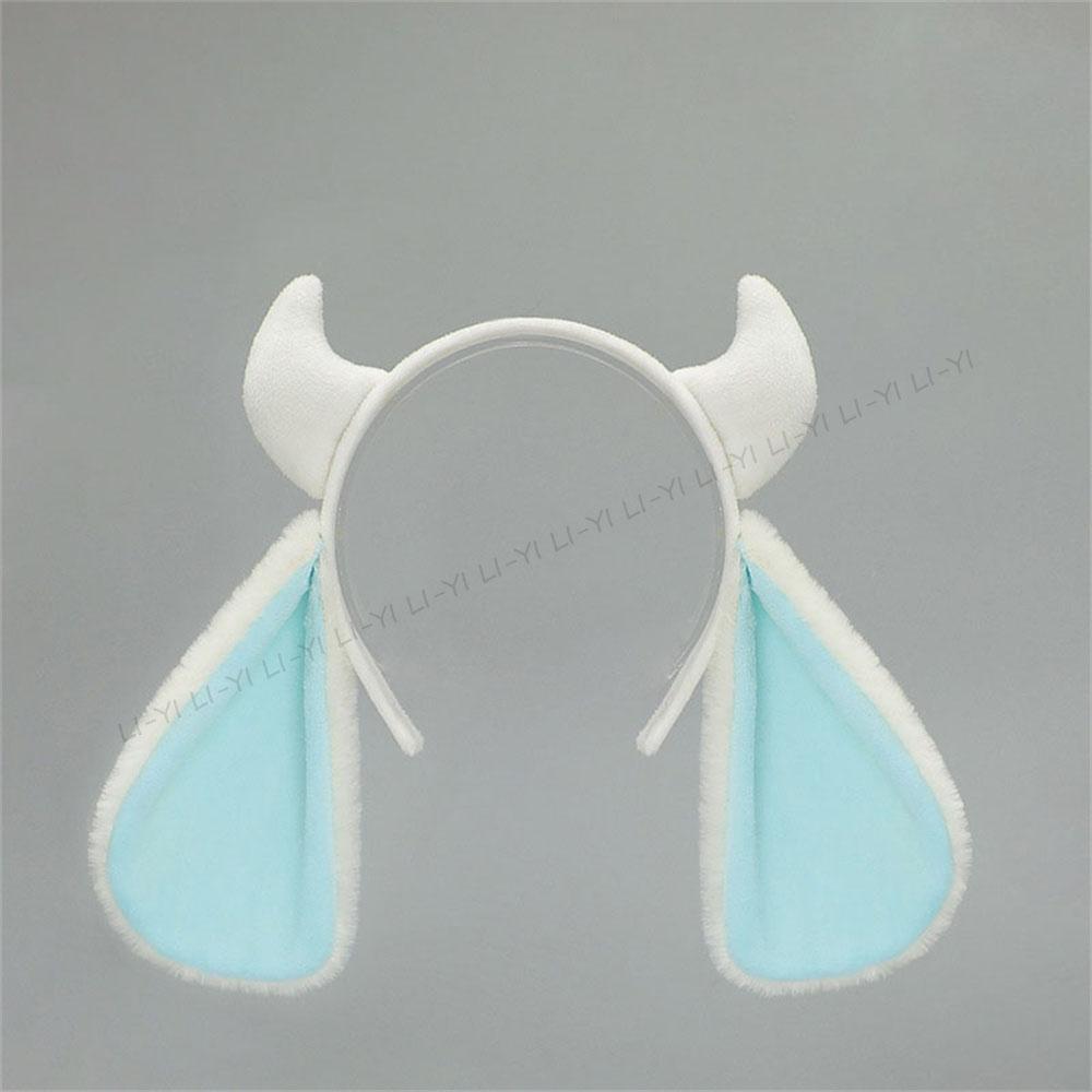 Lolita Flauschiges Ziegenhorn & Ohren Stirnband - Plüschtier Ohren Haarband für Karneval Cosplay, Kawaii Kostüm Accessoires Party Requisiten as show white