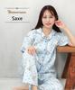 SAZAC Marron Cream Shirt Pajama Short Sleeve and Long Flower Marron Cream Women's Set, 100% Cotton, Pants, Loungewear, (Sax/L/SAN1801)