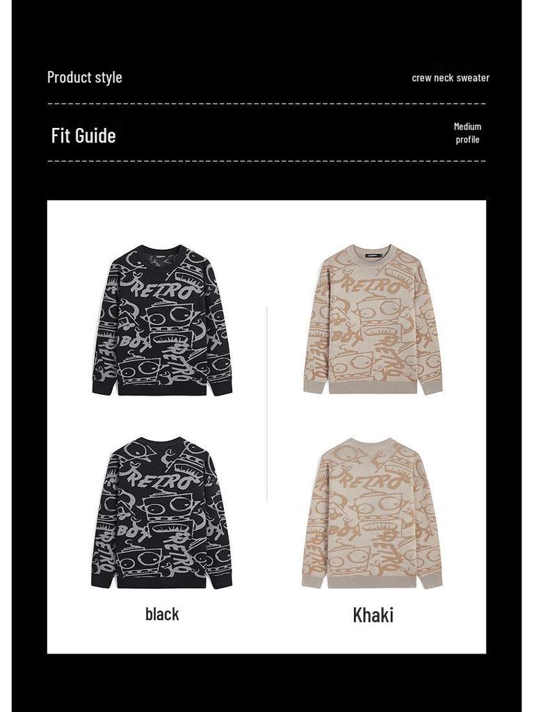 Gxg.jeans Men's Playful Pattern Loose Casual Round Neck Sweater