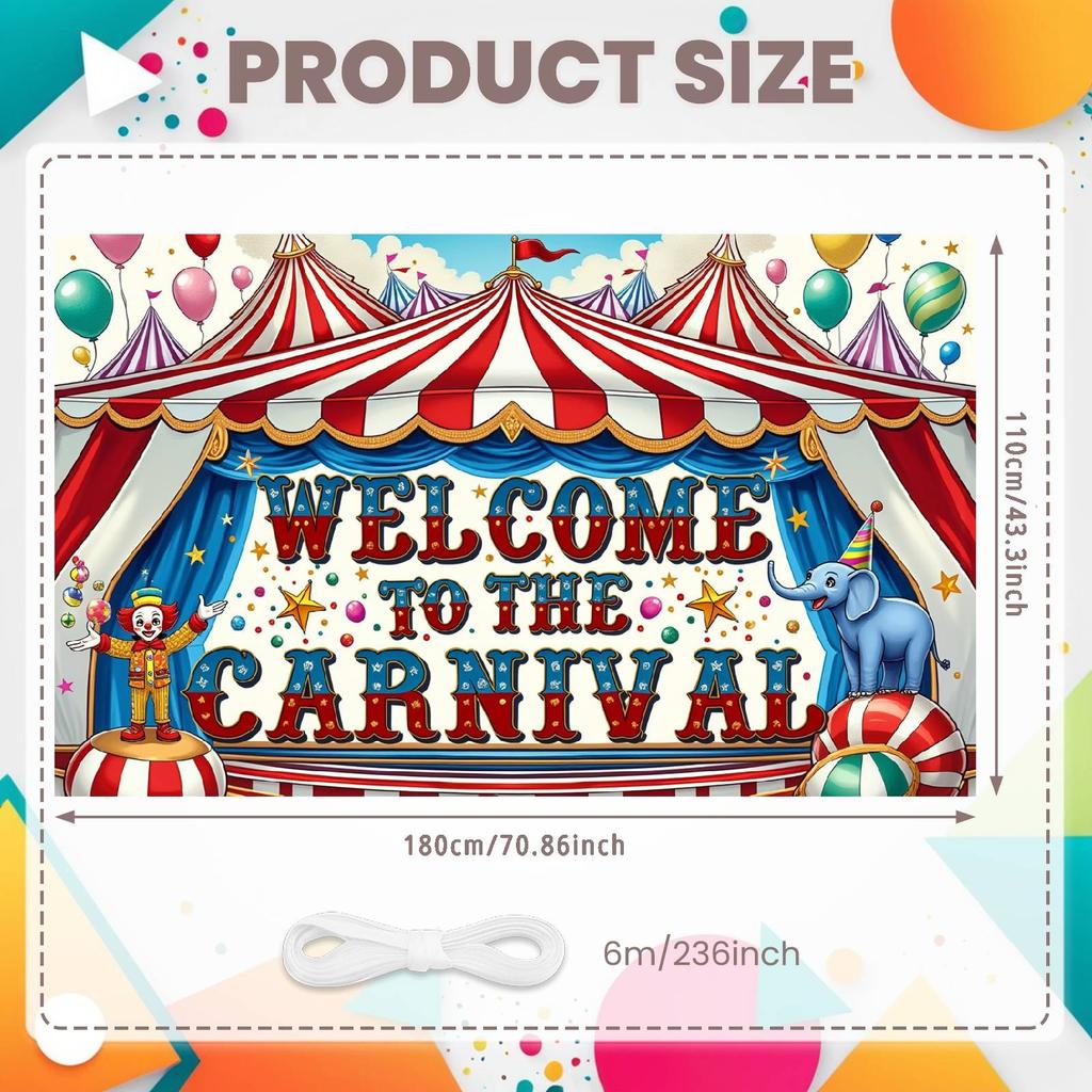Welcome Carnival Backdrop Circus  Carnival Banner Circus Party Banner Elephant Circus Display For Carnival Party Indoor