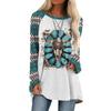 Round Neck 3D Ethnic Style Printed Top Fashionable Casual Long Sleeved Women's T-shirts
