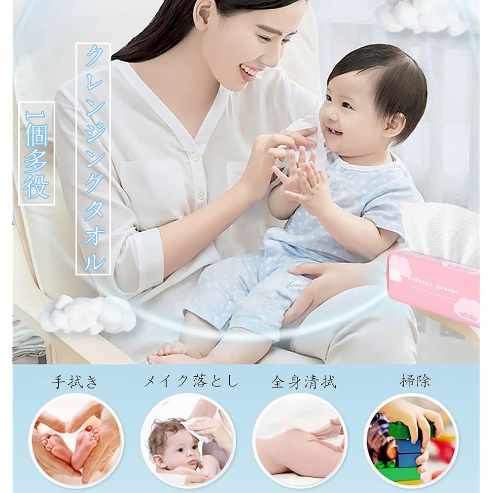 Disposable Cleansing Towels [20x20cm, 100 towels x 6 packs] Thick Face Towels [75g/cm²] 100% Cotton