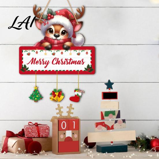 Christmas Gift for Friends Winter Wooden Hanging Sign Elk Snowman Decorative Plaque Indoor Festive Wall Crafts Door Sign Holiday Party Home