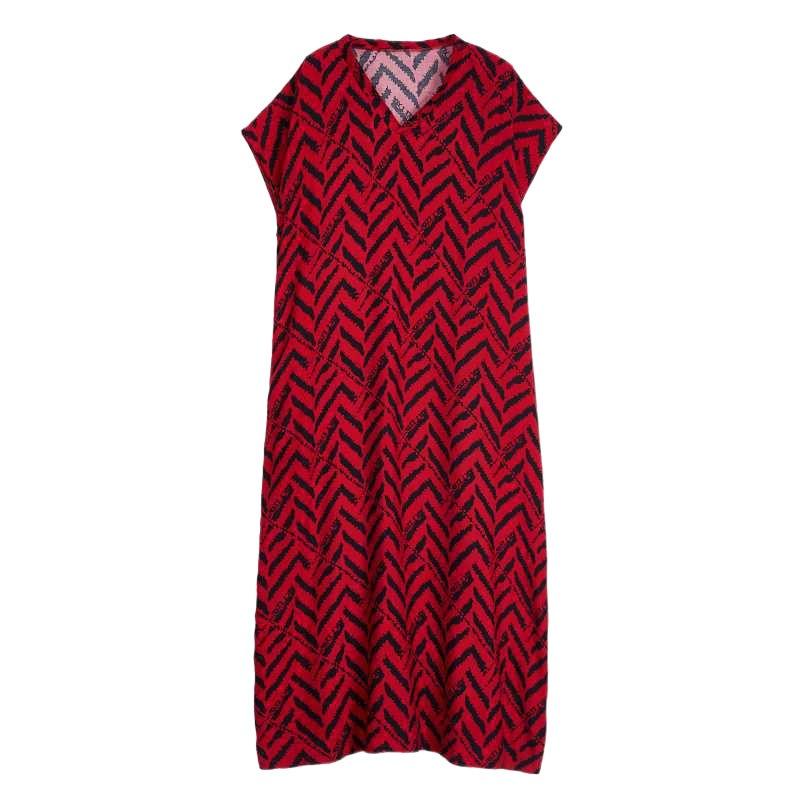 Real Spot Summer New Cotton and Silk Striped Printed Bohemian Robe Dress V-neck Robe Women