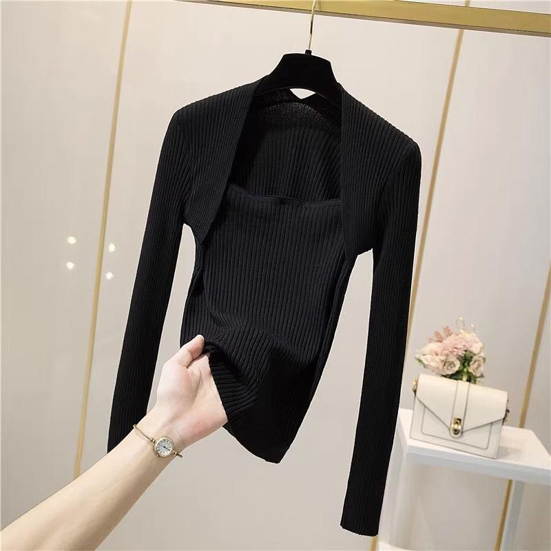 Fake Two-piece Sweater Women's Autumn Winter Tops New Popular Soft Waxy French Bottoming Shirt