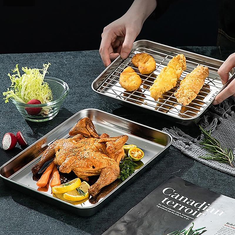 Stainless Steel Baking Pan Tray With Wire Rack Cake Baking Bbq Pan Tray Removable Cooling Rack Oven Cooking Grilling Tool
