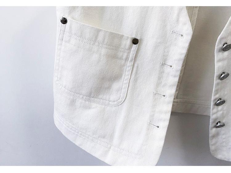 Women's Simple Casual White Denim Sleeveless Vest Jacket for Spring/Summer