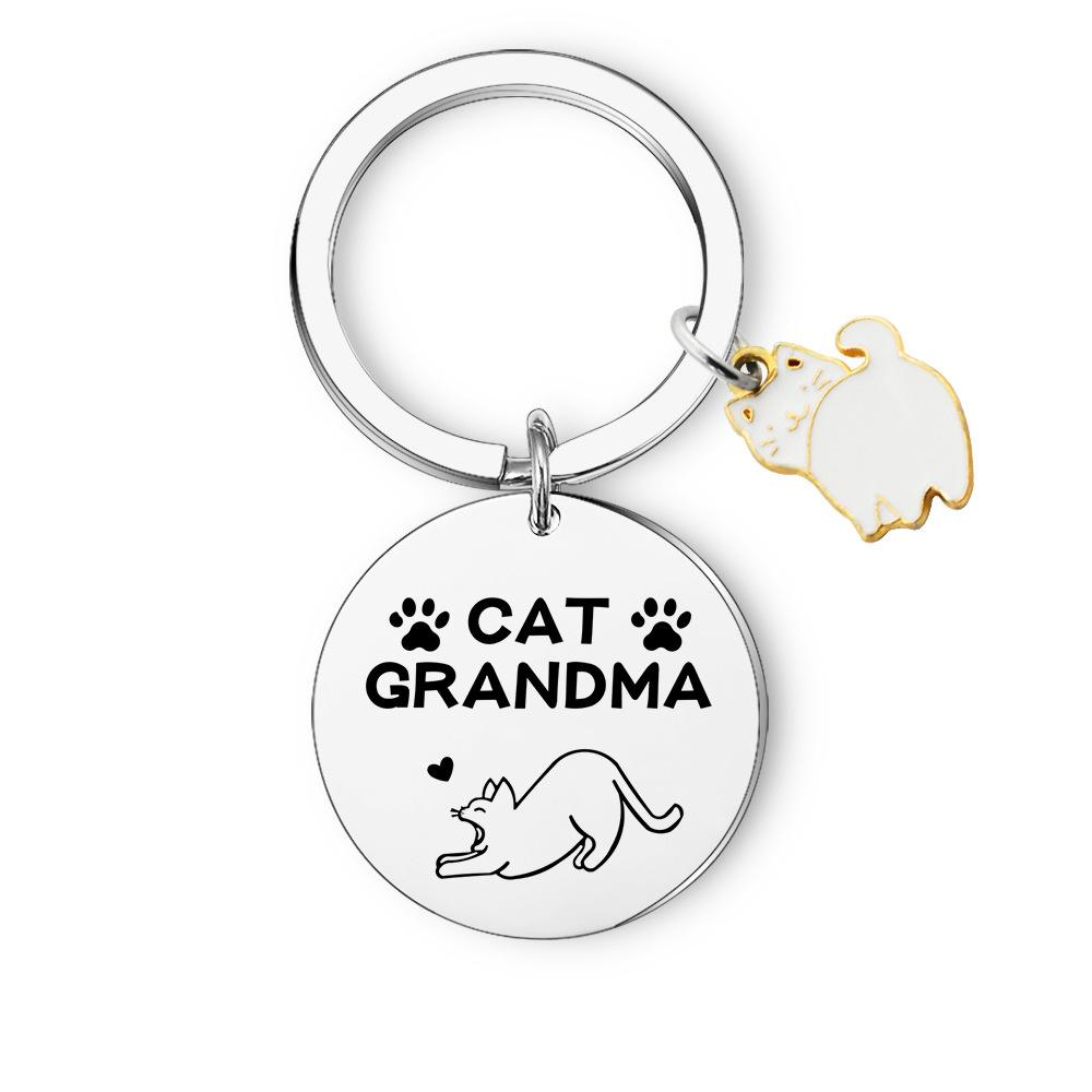 

Cute Cat Stainless Steel Keychain Cat Dad Pet Lover Design Fashion Backpack Pendant Practical Lightweight Daily Charm
