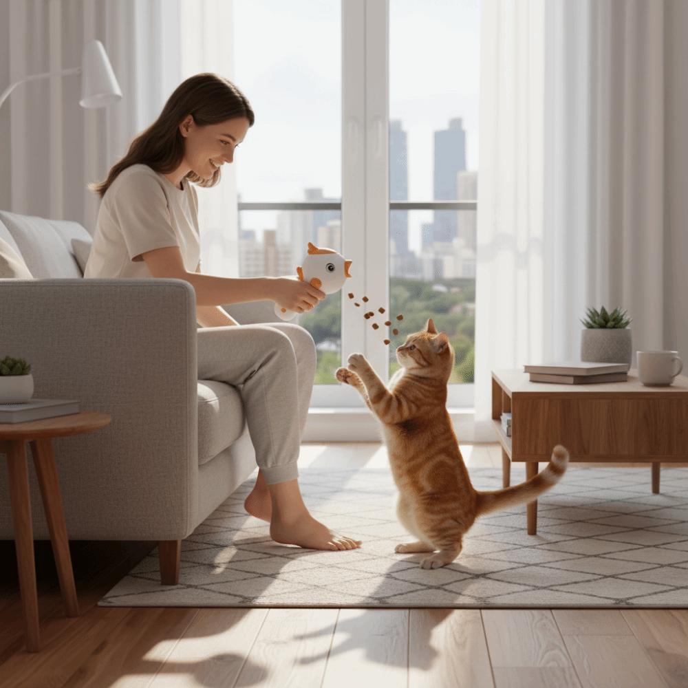 Kreativer Handheld Hunde-Snackwerfer Automatische Cartoon-Tierfuttermaschine Spielzeug Tragbarer Kunststoff-Leckerlispender für Haustiere Belohnung für Haustiertraining