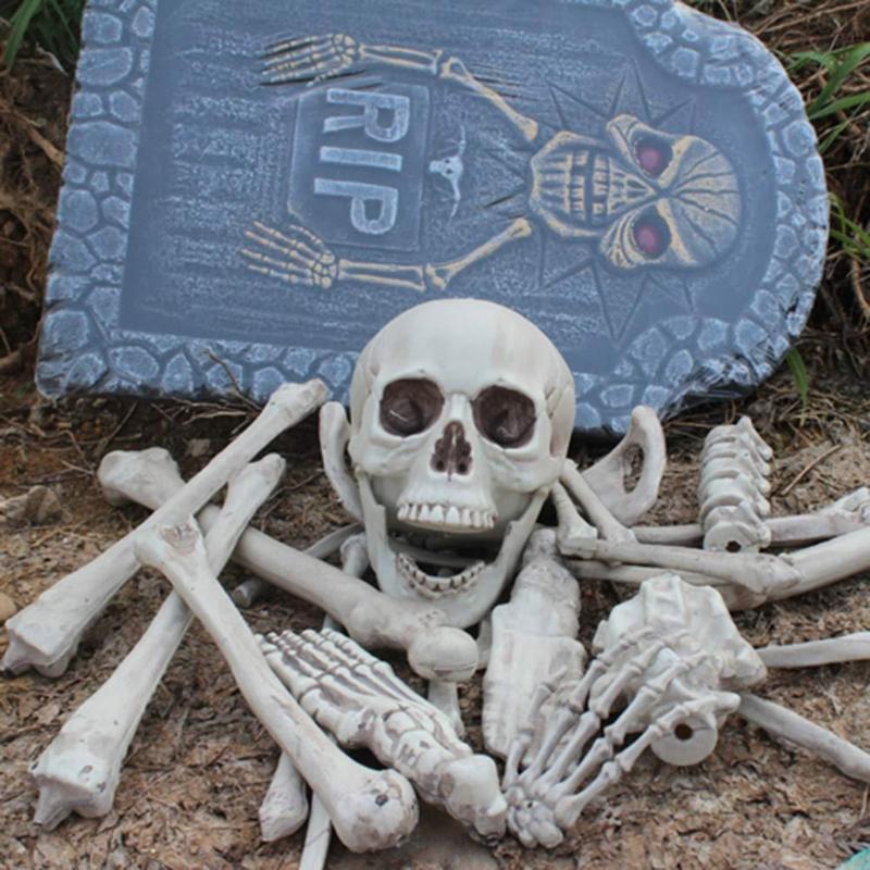 28 Pack Skeleton Bone and Skull Halloween Skeleton Bone Figurine for Halloween Spooky Graveyard Ground Decoration