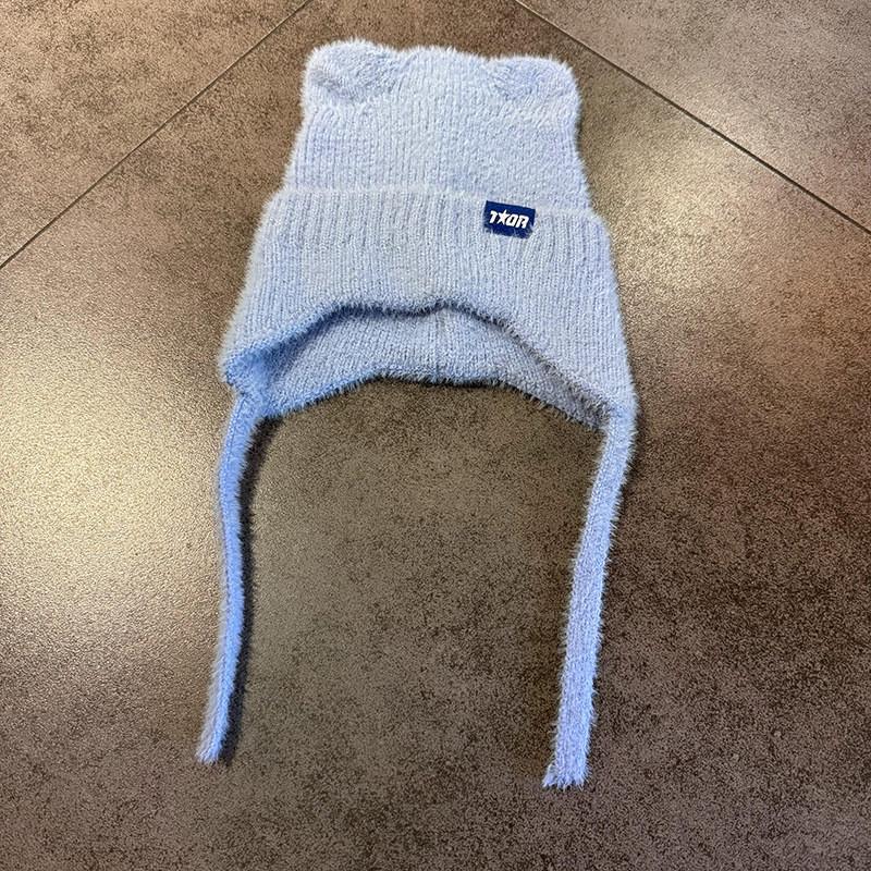 Candy Colored Sweet Cat Ear Shaped Women Warm Knitted Hat With Ear Protection