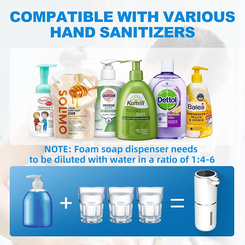 White Liquid Soap Dispenser Automatic Foam Dispenser TYPE C 4 Level 380ML Smart Soap Dispensers Bathroom Accessories