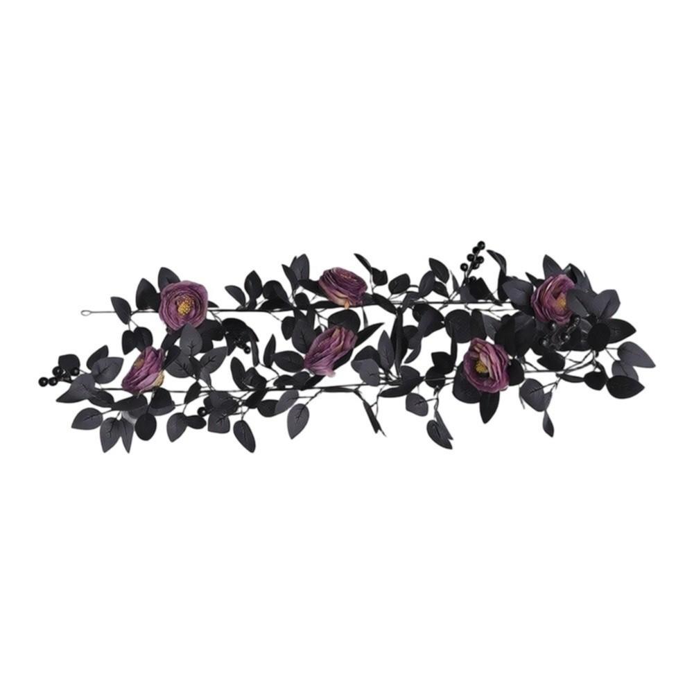 Beautifully Crafted Halloween Flower Decoration Black Roses Garland 5 7FT
