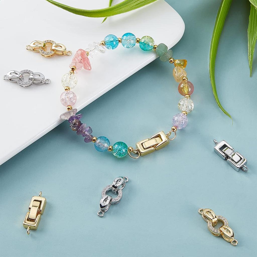 SUPERFINDINGS 8 Sets 2 Styles Brass Fold Over Clasps 2 Colors Zirconia Extender Clasp Closure End Caps for Bracelet Necklace Jewelry Extender